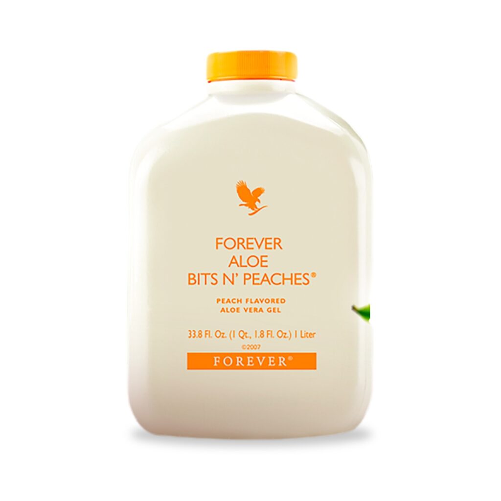Imagem do produto Forever Aloe Bits’n Peaches – Suco natural de babosa com pedaços de pêssego, embalagem de 1 litro