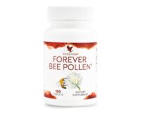 Frasco do suplemento Forever Bee Pollen com pólen de abelha, mel e geleia real