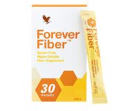 Forever Fiber suplemento alimentar de fibras prebióticas em embalagem com 30 sachês.