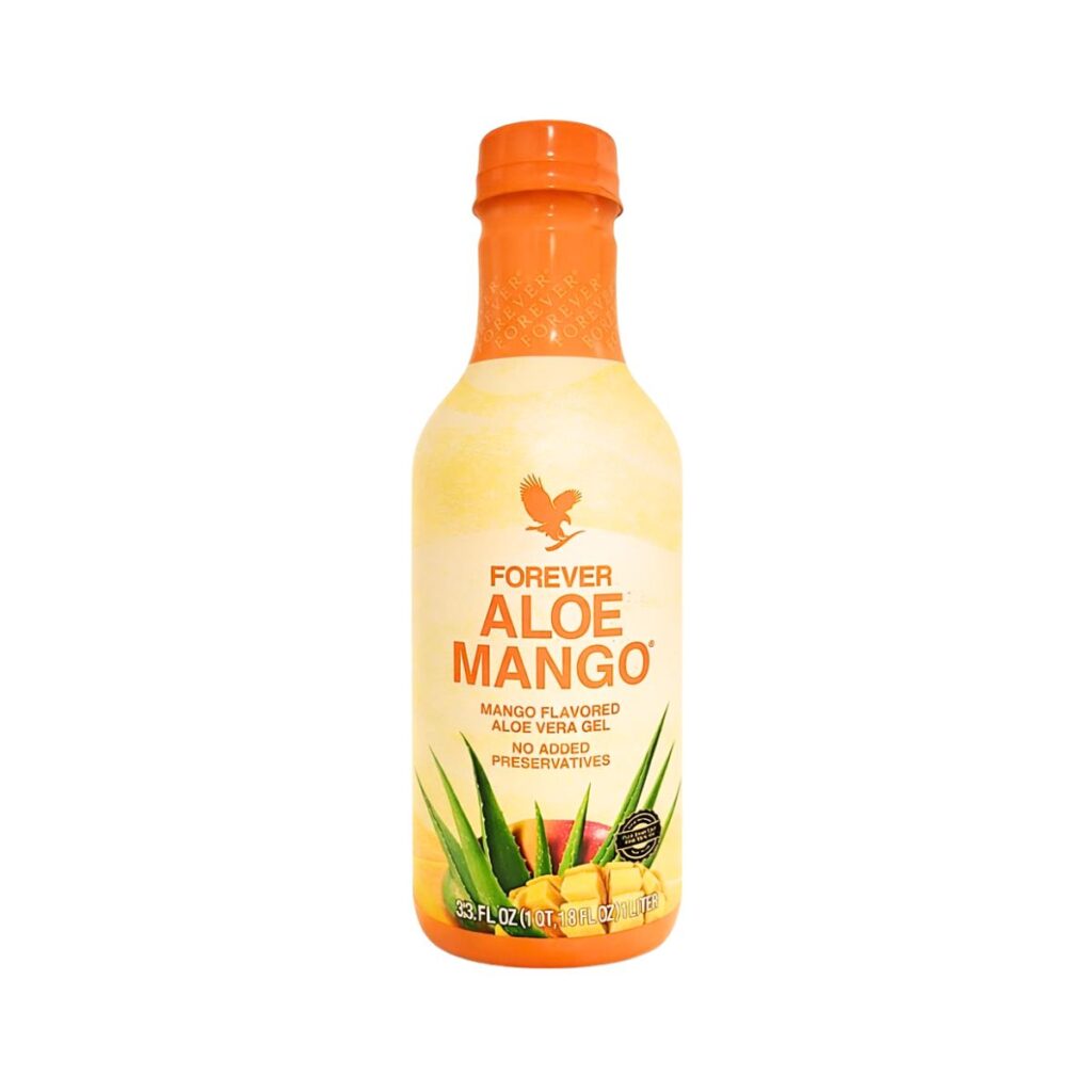 Embalagem Garrafa de 1 litro do Forever Aloe Mango, bebida de aloe vera com manga