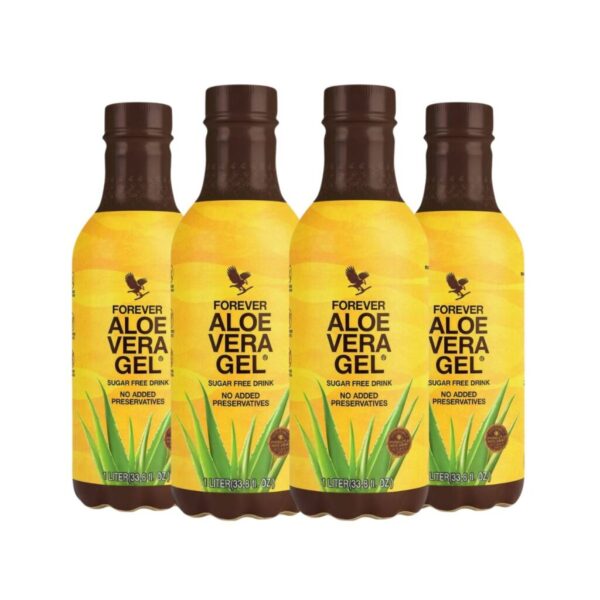  Kit com 4 unidades de Suco Aloe Vera Gel Forever Living, embalagem de 1 litro cada, puro e natural.